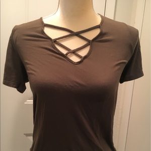 Olive Criss-Cross Front Top